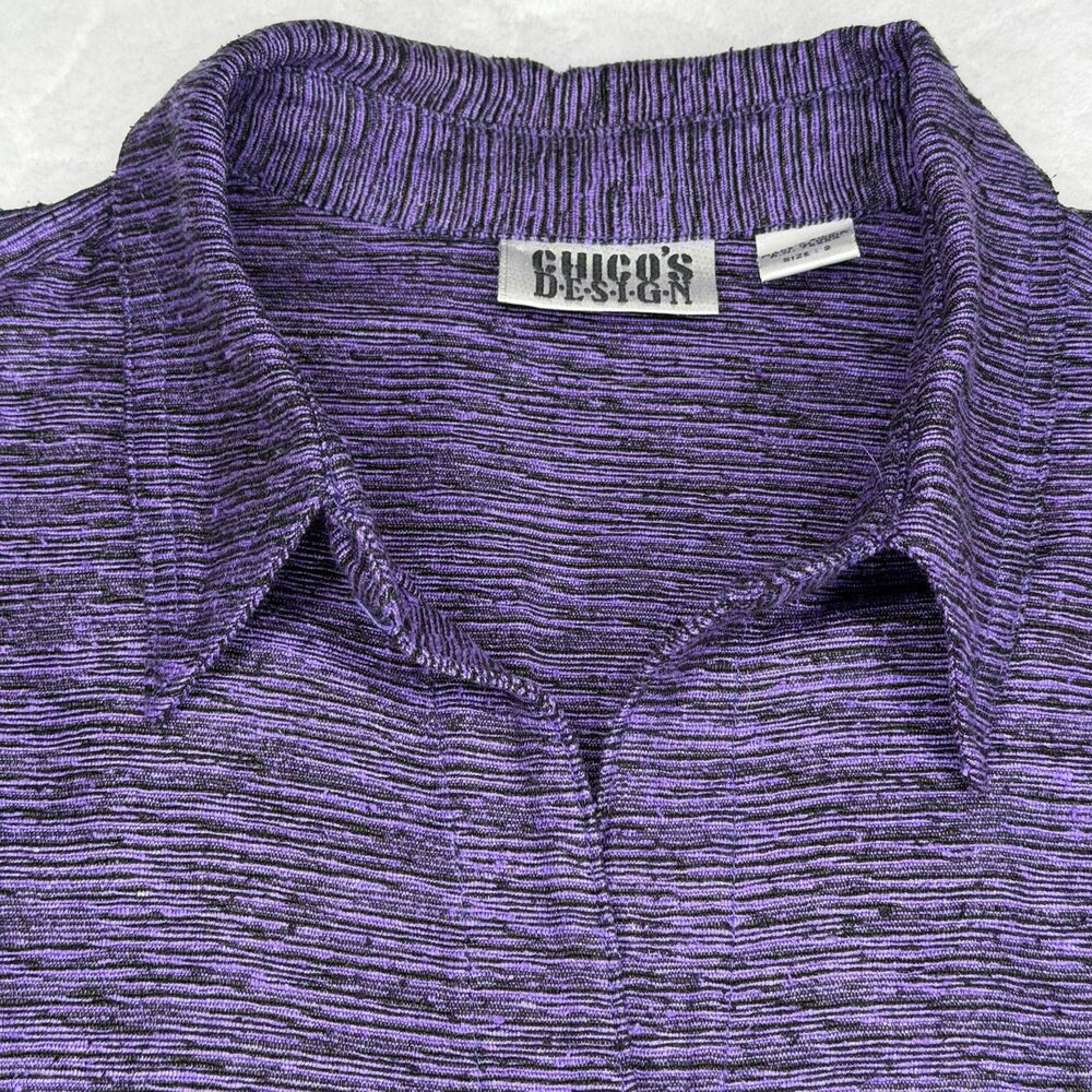 Chicos Design 100% Silk Top Size 2 - Large Purple Textured Button Down Blouse - Picture 6 of 16